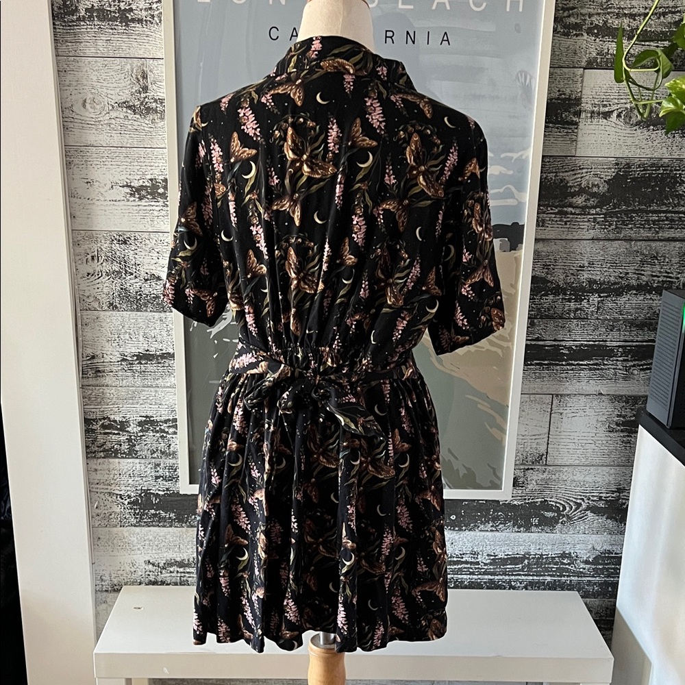 Disturbia Black Moth & Moon Button-Up Dress with back tie. - Picture 4 of 7